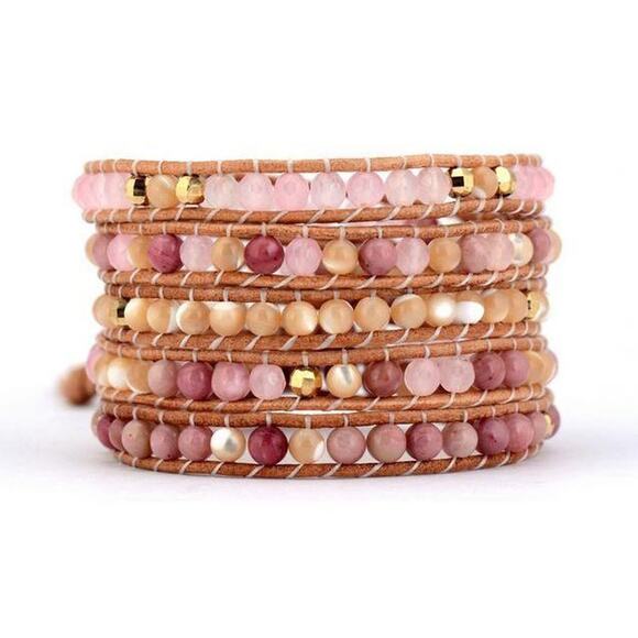 Pink Champagne Wrap Bracelet Pink Crystal and Agate Healing & Calming Stones - Picture 2 of 3